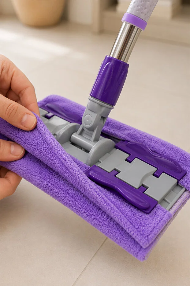 ( 1 Adet Yedek Bez Hediyeli ) Yer Mopu Fayans Duvar Yüzey Temizlik Mikrofiber Mandallı Mop